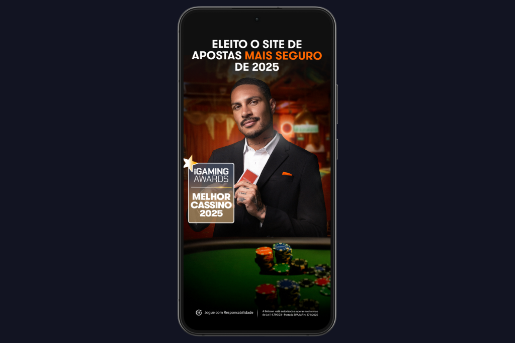 Imagem de divulgação da Betsson, informando que é a casa de apostas eleita a mais segura de 2025 pelo iGaming Awards. 