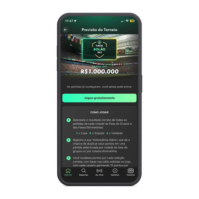 Captura de tela de promoção da Copa do Mundo no app para apostas de futebol bet365.
