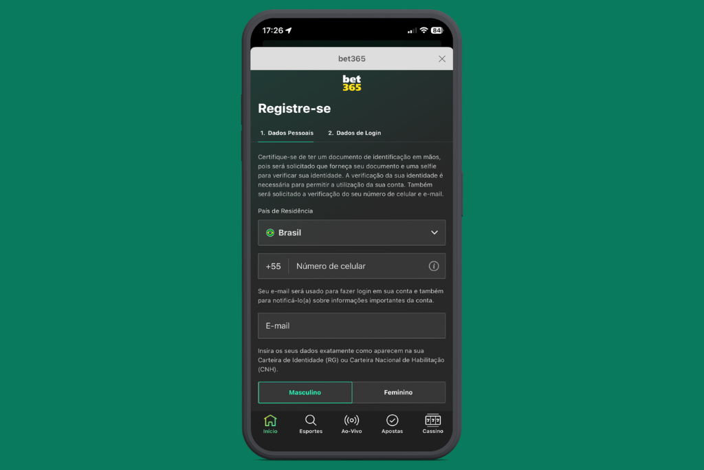 Captura de tela da interface de registro do bet365 app bet365-app-registre-se.png