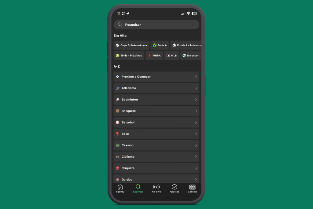 Catálogo de esportes da bet365 no aplicativo. bet365-app-esportes.png