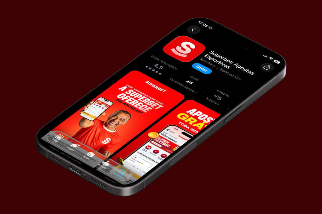 Smartphone em destaque exibindo a tela de download do Superbet app, na Apple Store. superbet-app-review.webp